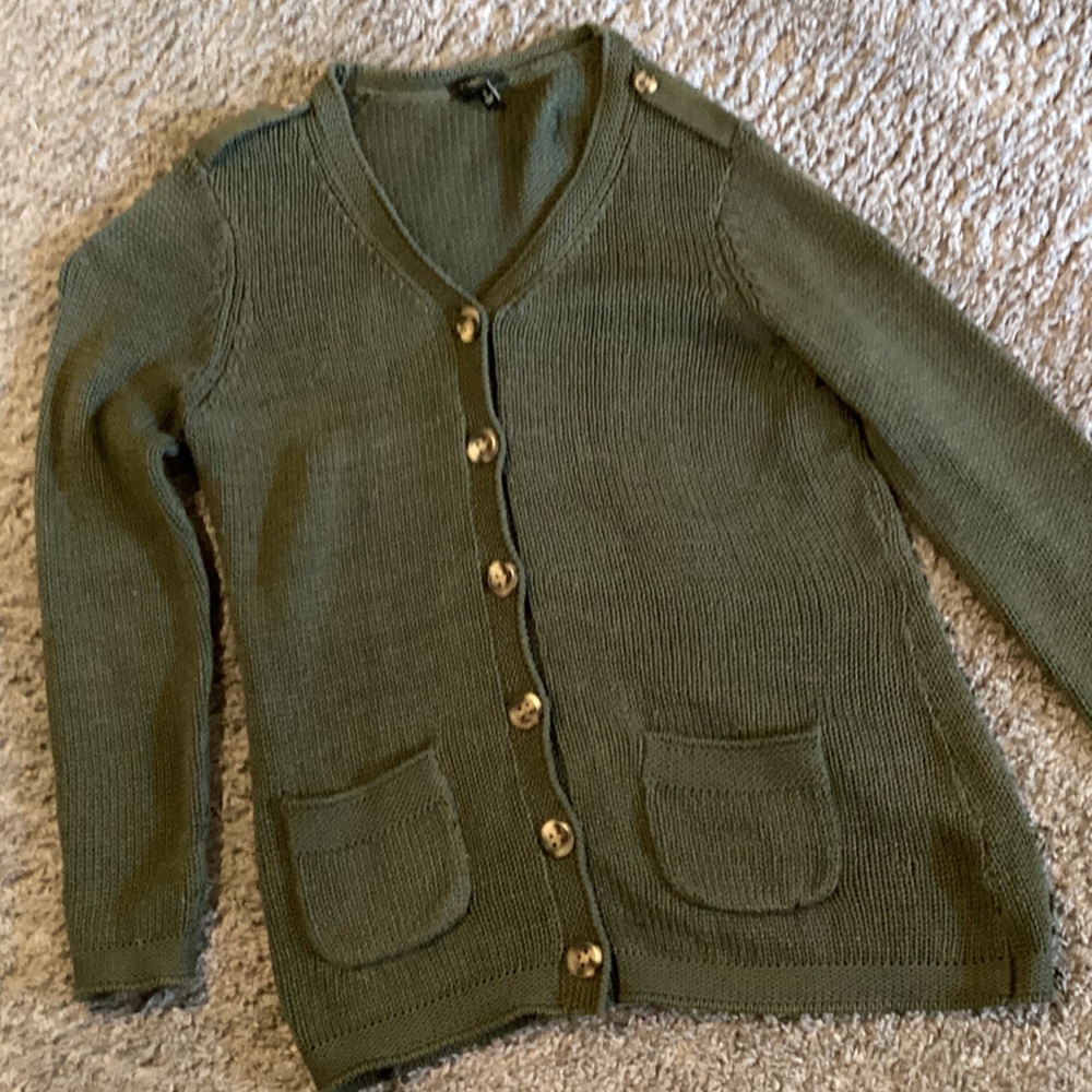 Talbots Olive Button-Up Cardigan